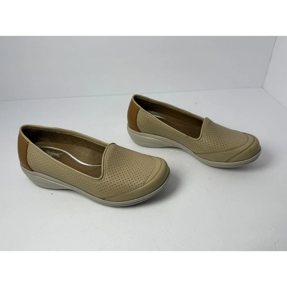 Dansko Tan Perforated Leather Wedge Loafers Shoes Womens Size 36 5.5-6